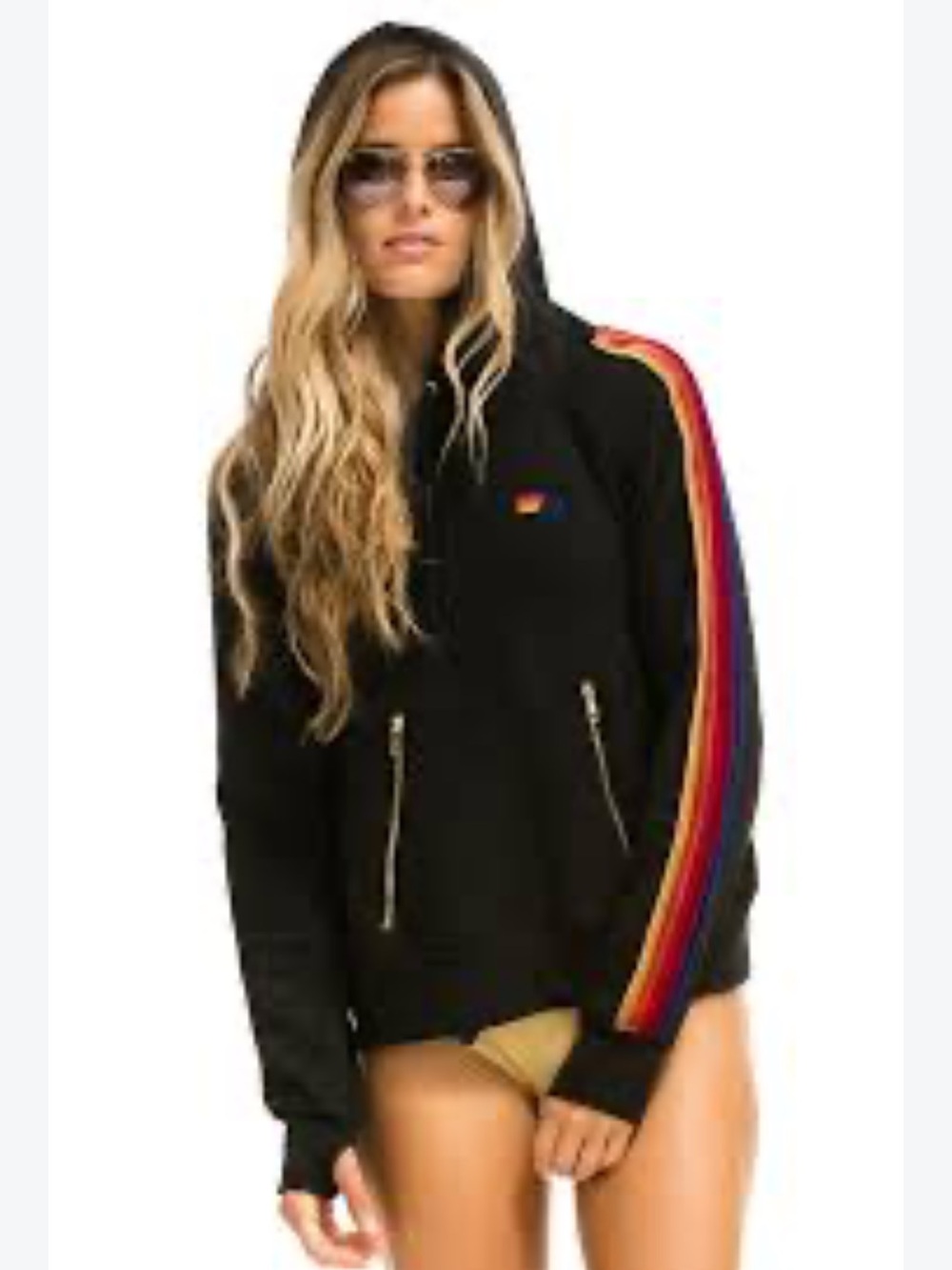 AVIATOR NATION Black Hoodie Velvet 5-Stripe Large